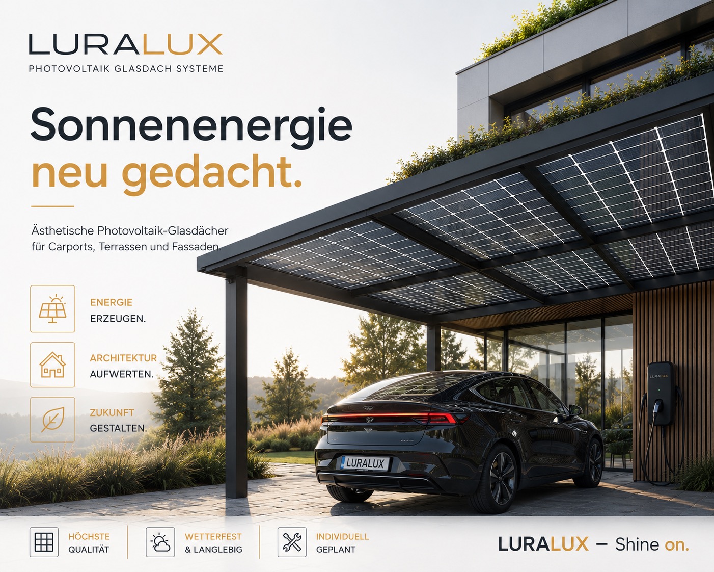 LURALUX VOLTRAIL Carport mit PV-Glasdach
